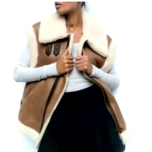 Zara Faux Shearling Aviator Vest - Picture 1 of 5